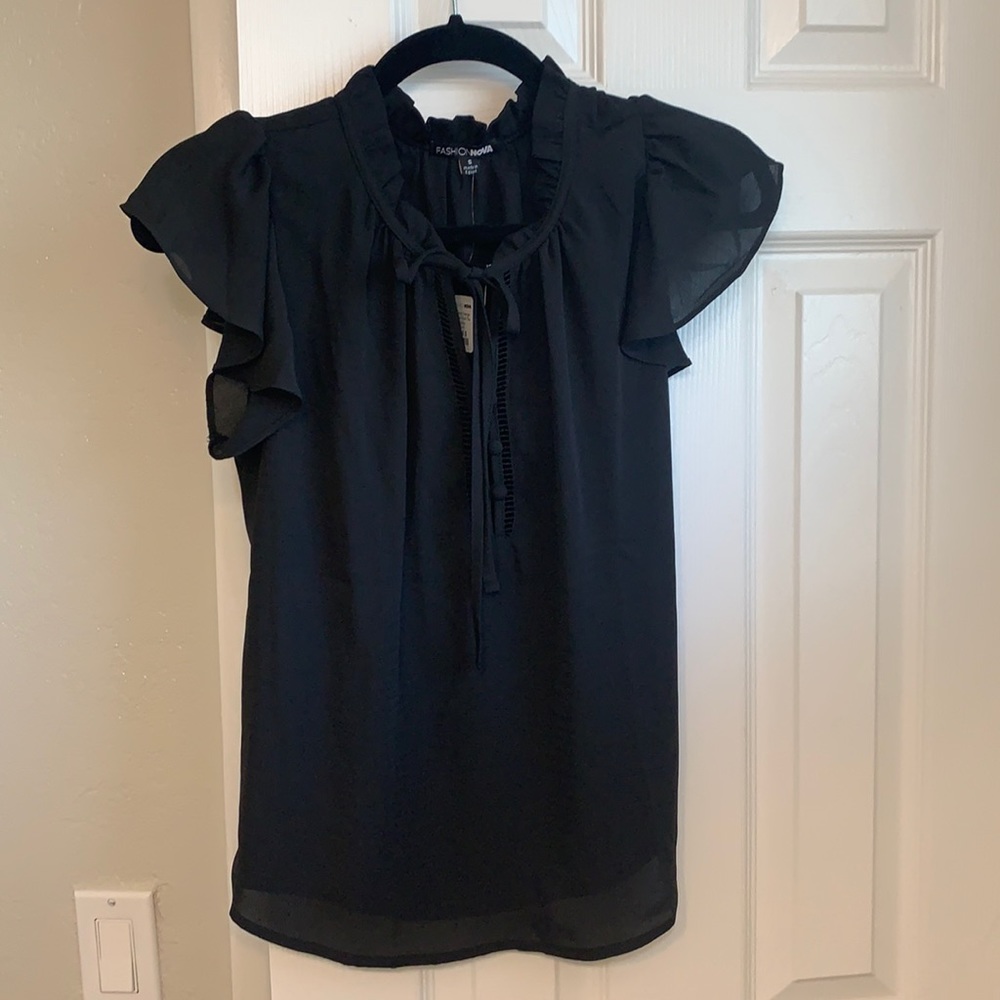 Black blouse tie in front shirt